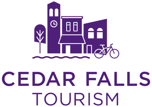 Cedar Falls Tourism Logo Purple and White