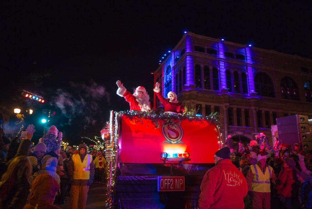 Santa and Mrs. Claus arrive at the Holiday Hoopla kickoff in Cedar Falls!