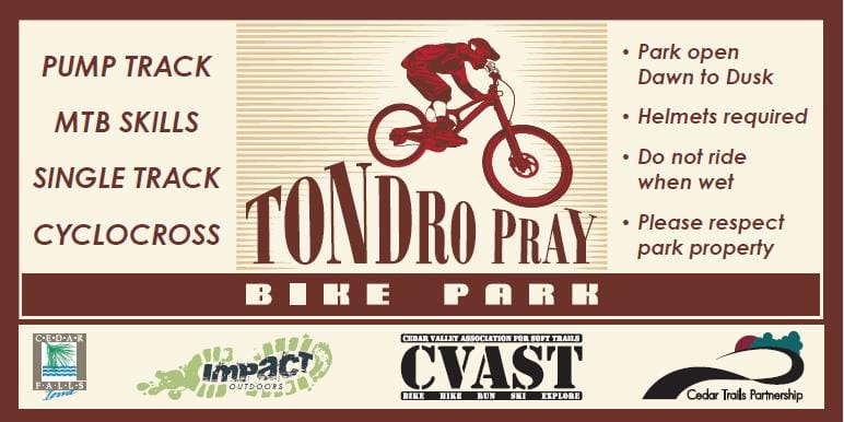 Tondro Pray Bike Park is a City of Cedar Falls park and caters to the BMX and MTB bicycle enthusiasts 