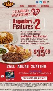 Texas Roadhouse Valentine special