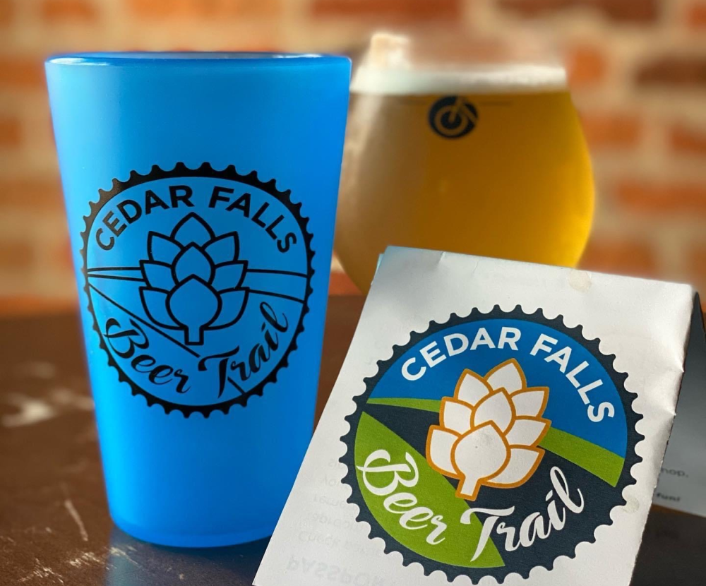 Beer in a glass, blue plastic pint glass, beer trail passport