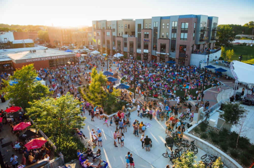 plaza crowd for live music show