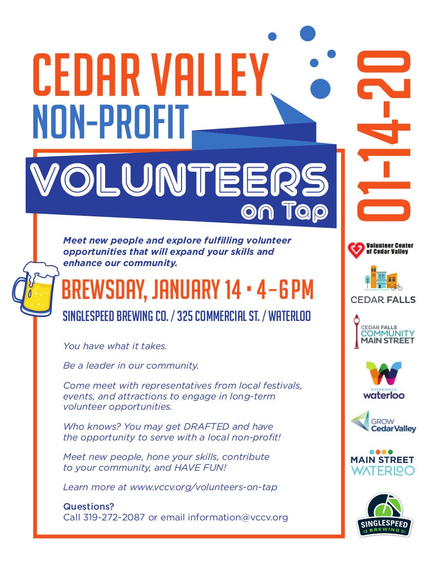 Cedar Valley Volunteers on Tap, January 14, 2020