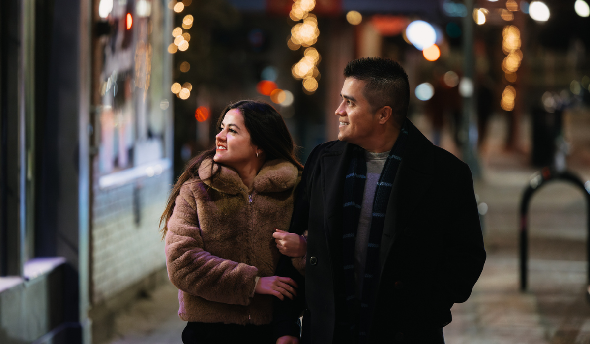 couple walking at night