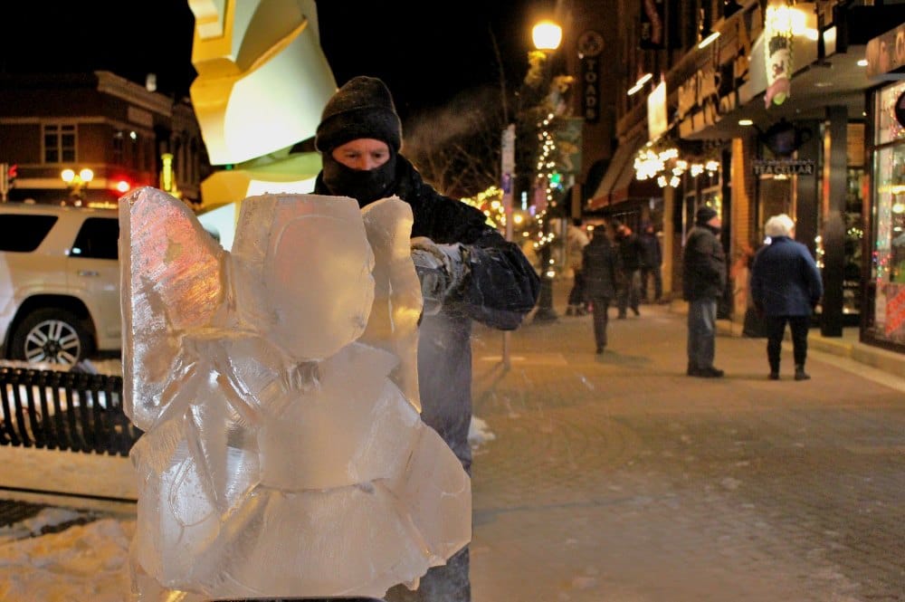 Holiday Hoopla in the Cedar Falls Downtown District - ice carvers at Baby, It's Cold Outside!