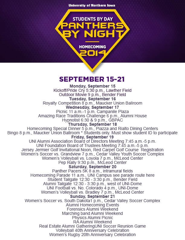 2014UNI Homecoming and Football Schedule